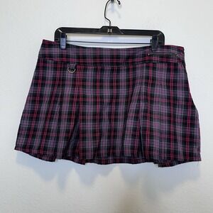 Y2K Vintage Purple Pink Plaid Mini Skirt Old Navy Low Rise Pleated Preppy Sz 14